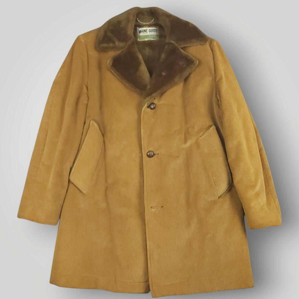 Vtg 70s Corduroy Winter Car Coat Mens 44 Ranchwear Western Faux Fur Overcoat
